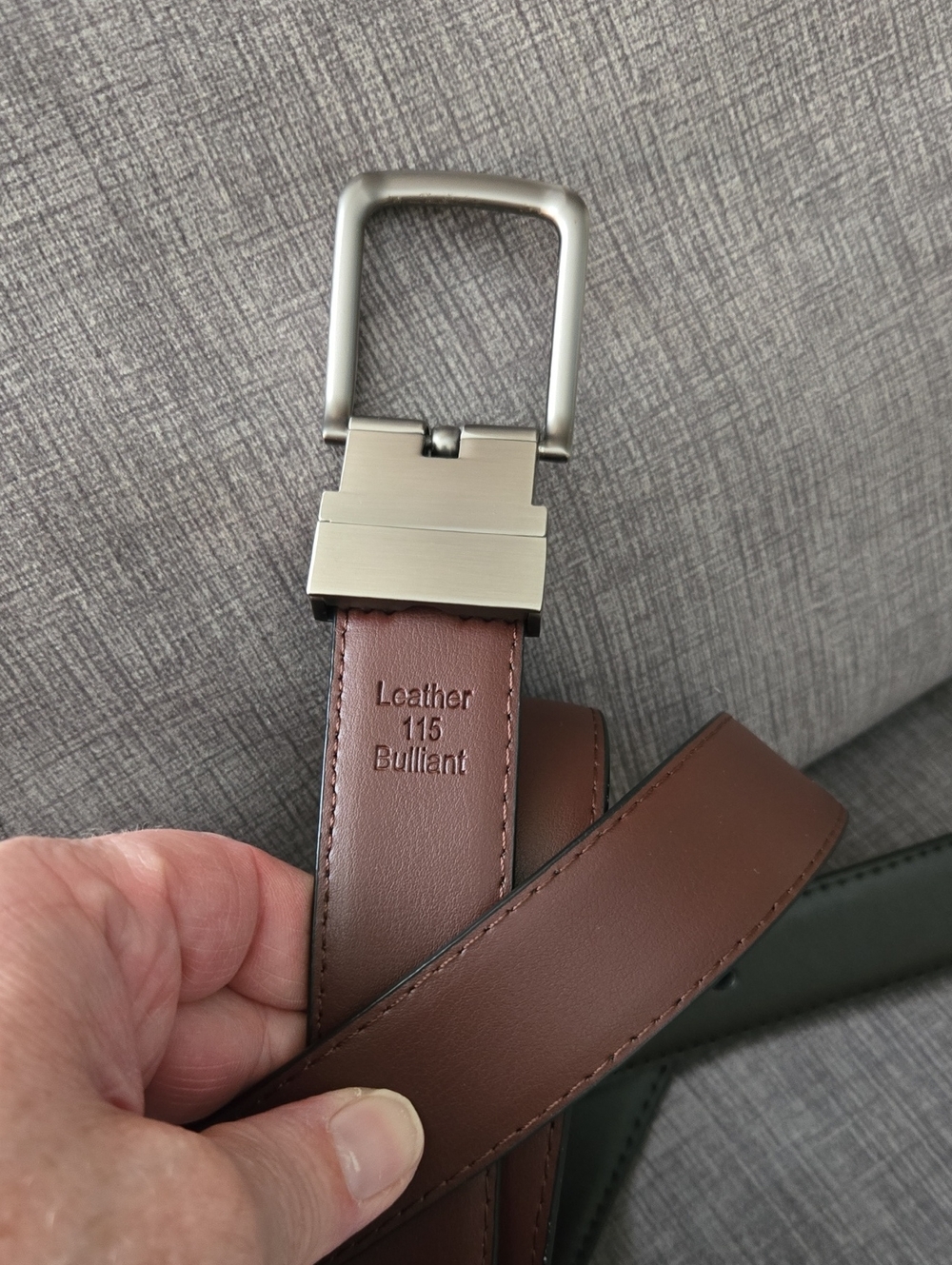 Leather 115 Brilliant Brown/ Black Men's Belt with Brushed Buckle, Reversable